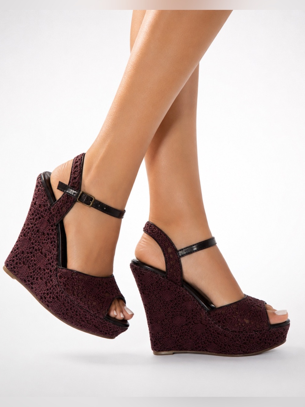 Wild Diva Lounge Brown Crochet Platform Wedge Sandals Size 6 Y2K